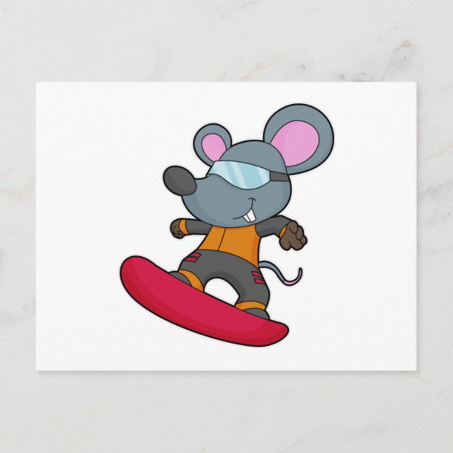 Carte Postale Souris en tant que snowboardeur avec planche à nei (Devant)