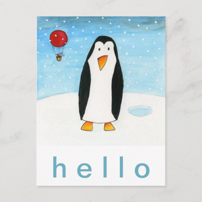 Carte Postale Souris et pingouin à ballon (Devant)