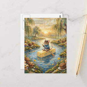 Carte Postale Souris Fantastique Flottant en Rivière sur du Beur