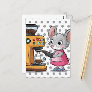 Carte Postale Souris Gris Adorable Fabriquant Café