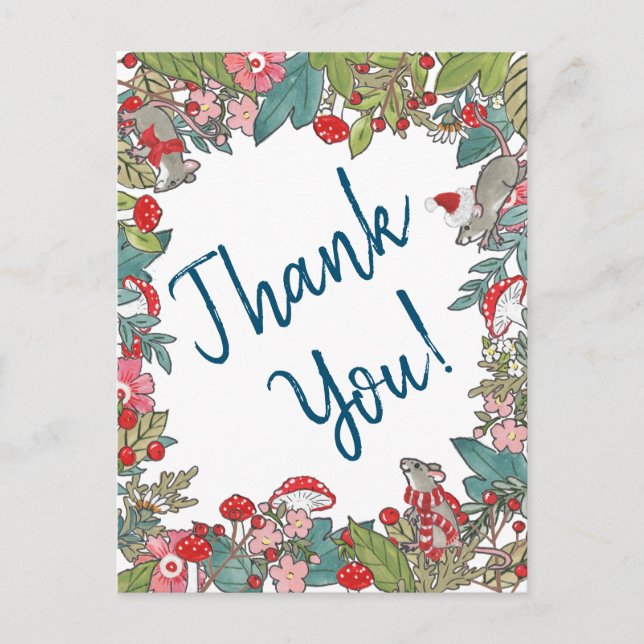 Carte Postale Souris Joyeuse Merci de Noël Woodland (Devant)