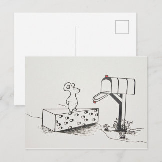 Carte Postale Souris mignonne attend sur le fromage suisse pour 
