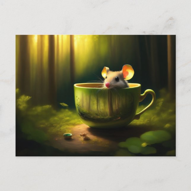 Carte Postale Souris mignonne cachée dans Teacup (Devant)
