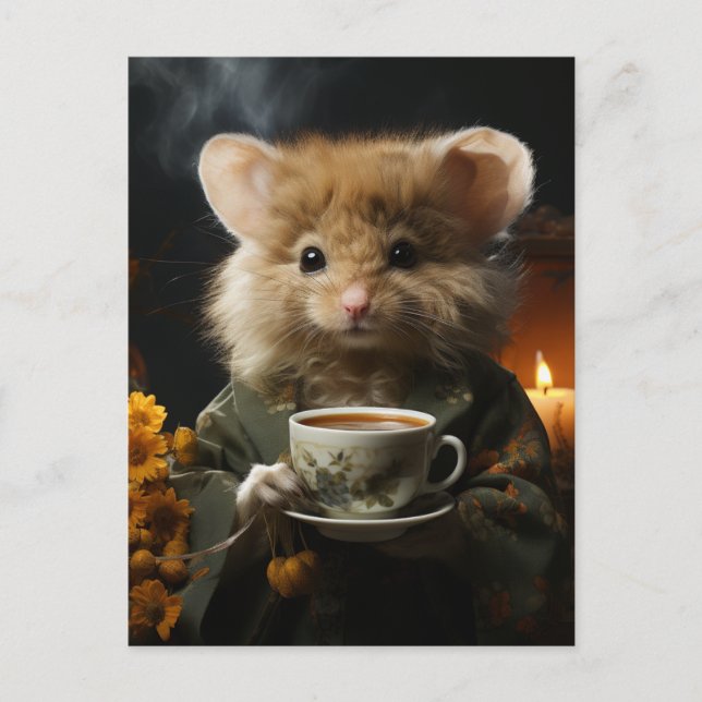 Carte Postale Souris Mignonne et Douce avec du Thé (Devant)