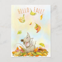 Souris mignonne et Feuilles de chute jaune orange