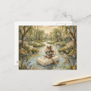 Carte Postale Souris mignonne flottant sur la rivière sur du sav