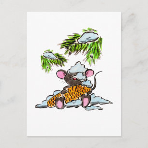 Carte Postale Souris Noël et Nouvel An avec cône