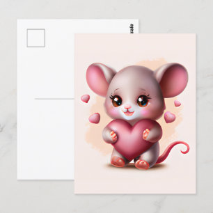 Carte Postale Souris pour bébé avec le coeur de Valentine