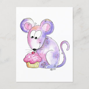 Carte Postale Souris Whimsical mignonne avec Cupcake