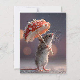 Carte Postale Souris Whimsical utilisant un champignon comme par