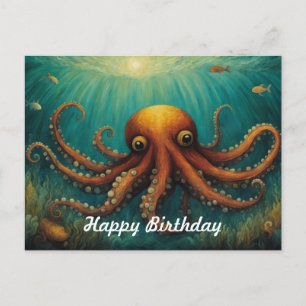 Carte Postale Sous la mer Octopus Joyeux anniversaire