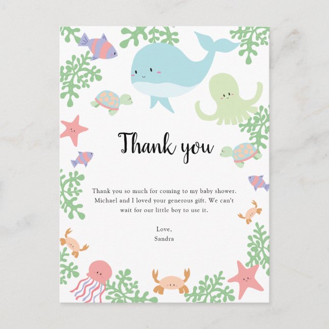 Carte Postale Sous le Merci du Baby shower marin Kawaii Pastel (Devant)