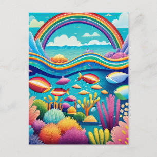 Carte Postale Sous l'eau colorée sous l'arc en ciel