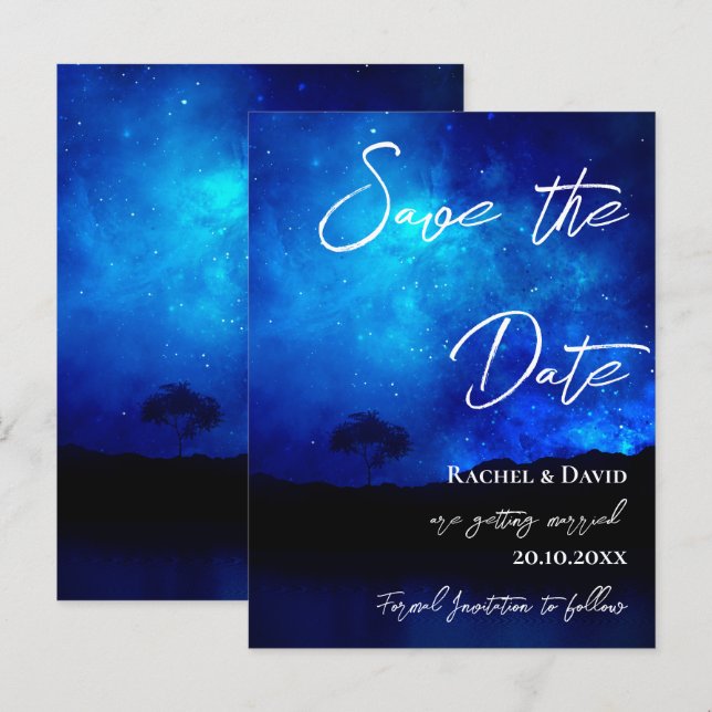 Carte Postale Sous les étoiles Night Sky Wedding Enregistrer la  (Devant / Derrière)