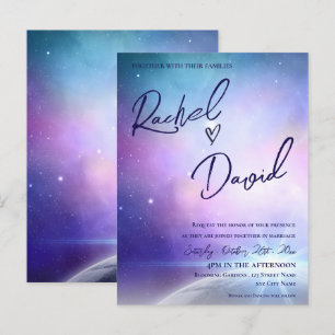 Carte Postale Sous les étoiles violet rose Mariage de la typogra