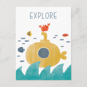 Carte Postale Sous-marin Cute Doodle   Explorer