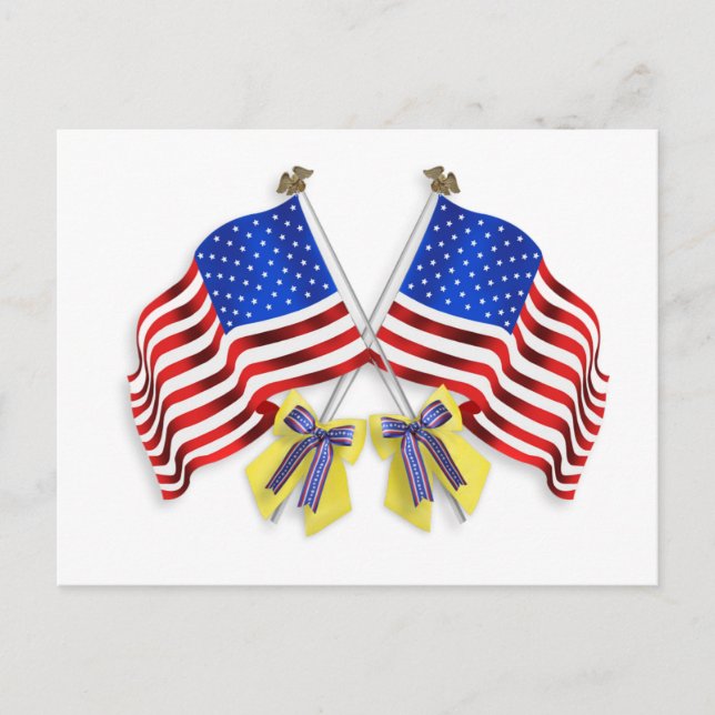 Carte Postale Soutenez nos troupes rubans jaunes et drapeaux (Devant)