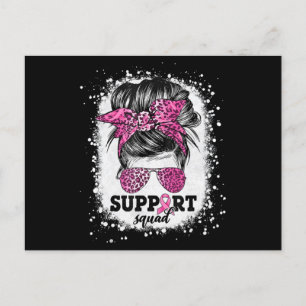 Carte Postale Soutien Squad Messy Bun Pink Ribbon Cancer du sein