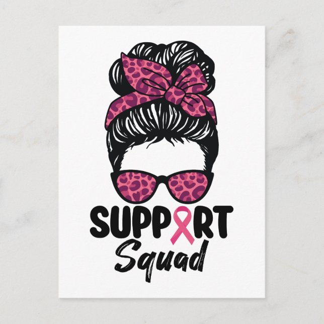 Carte Postale Soutien Squad Messy Bun Pink Warrior Cancer du sei (Devant)