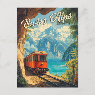 Carte Postale Souvenir de Locomotive à vapeur rouge : Alpes suis