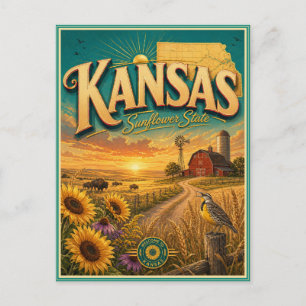 Carte postale souvenir de voyage rétro du Kansas