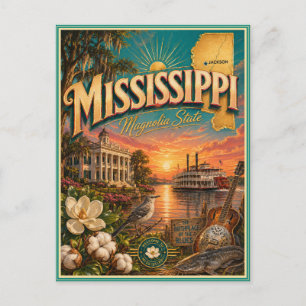 Carte postale souvenir de voyage rétro Mississippi