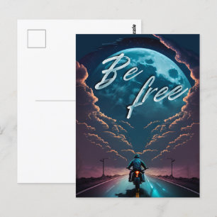 Carte Postale Soyez libre   Montée en moto au clair de lune