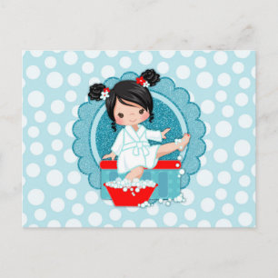 Carte Postale Spa de cheveux noir bulles Turquoise Rouge Blanc
