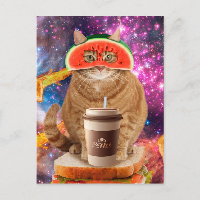 Carte Postale Space cat avec lunettes de pastèque (Devant)
