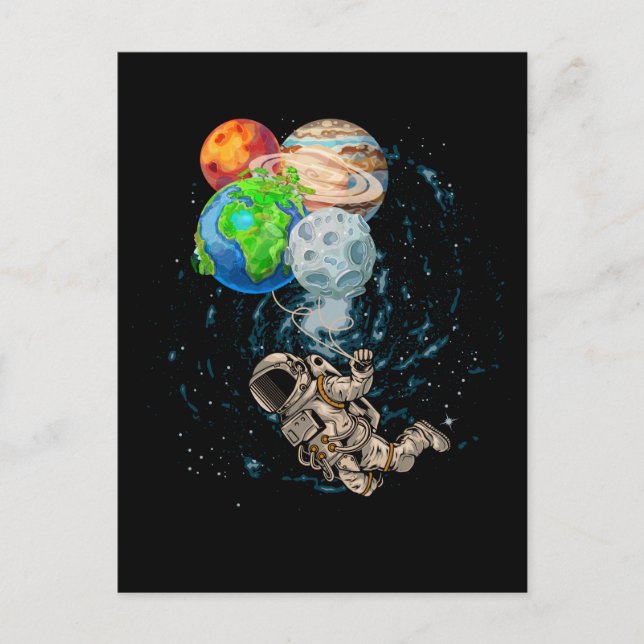 Carte Postale Space Planets Balloons Birthday Astronaut (Devant)