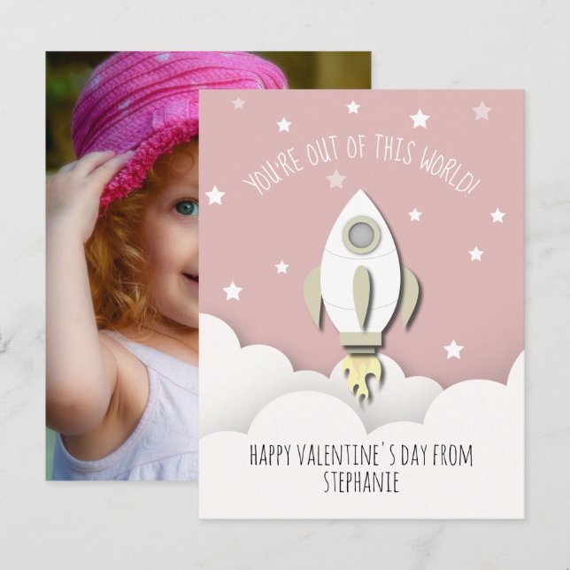Carte Postale Space Rocks Pink Classroom Valentine Photo (Devant / Derrière)