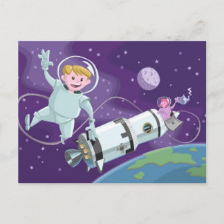 Carte Postale space walk couple astronaute