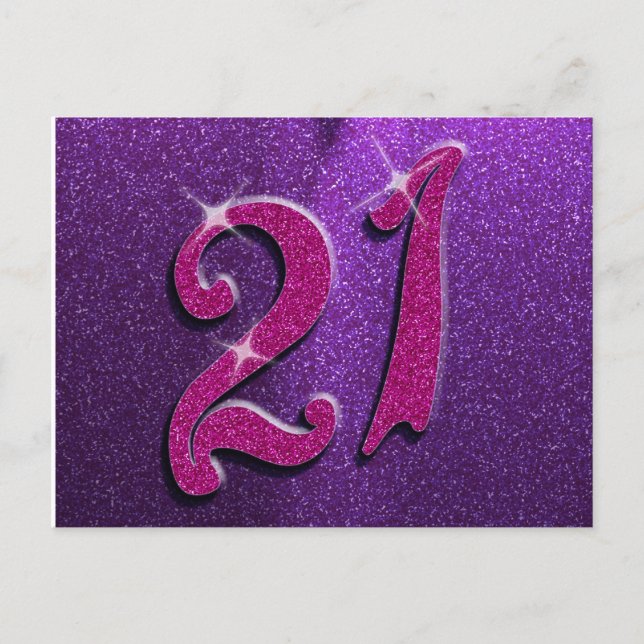 Carte postale Sparkle 21e Anniversaire rose et vio (Devant)