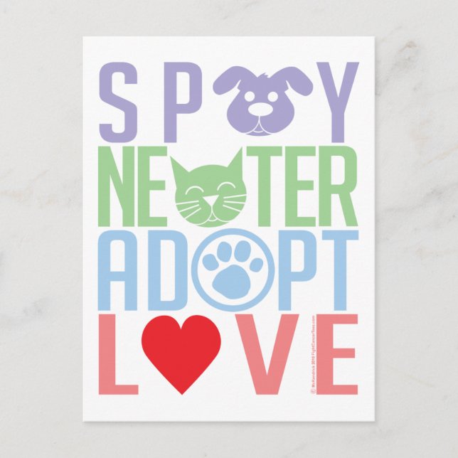 Carte Postale Spay Neuter Adopter l'Amour 2 (Devant)