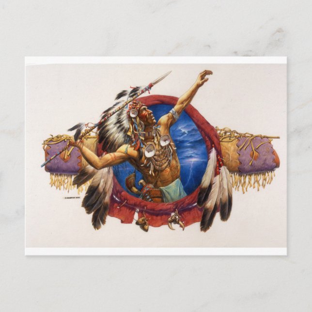 Carte Postale Spear Warrior Amérindien (Devant)