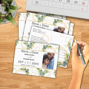 Carte Postale Sphères d'or et mariage botanique Enregistrer la d