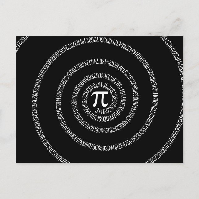 Carte Postale Spirale pour la typographie de Pi sur Noir (Devant)