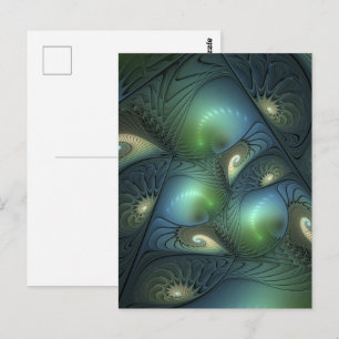 Carte Postale Spirales Vert Beige Abstrait Art Fractal