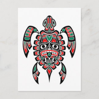 Carte Postale Spirit Haida rouge et vert Tortue de mer