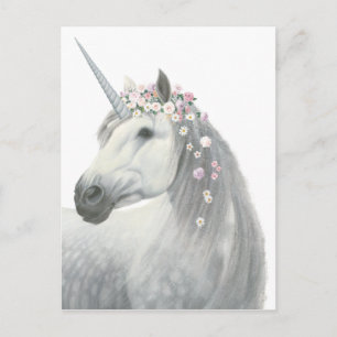 Carte Postale Spirit Unicorn avec fleurs à Mane
