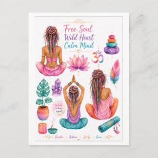 Carte Postale Spirituelle Boho Yoga Postkarte im Aquarellstil 