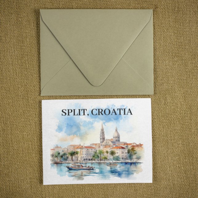 Carte Postale Split Croatie Dalmatie Aquarelle (Vintage split croatia watercolor postcard)