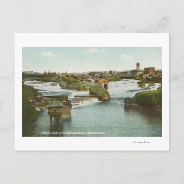 Carte Postale Spokane, WA - Vue de Middle Falls & River (Devant)