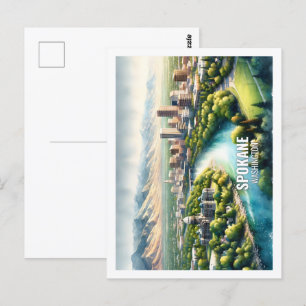 Carte Postale Spokane Washington USA Famous Place aquarelle