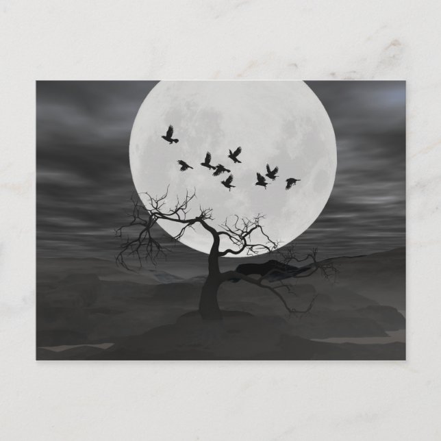 Carte Postale Spooky Ravens Flying Against the Full Moon (Devant)