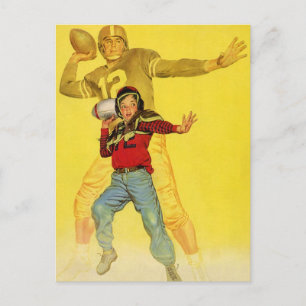 Carte Postale Sport vintage, le garçon comme futur quart-arrière