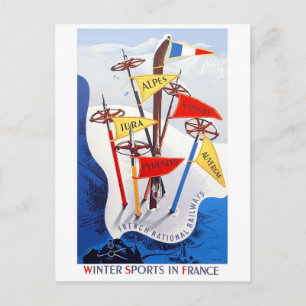 Carte Postale Sports d'hiver en France, voyage rétro