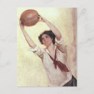 Carte Postale Sports vintages, Joueuse de basket-ball avec balle