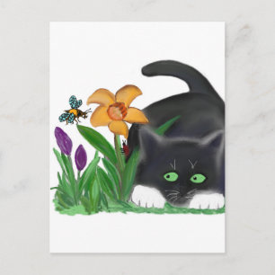 Carte Postale Spring Flower Garden Entités a Bee and Kitten