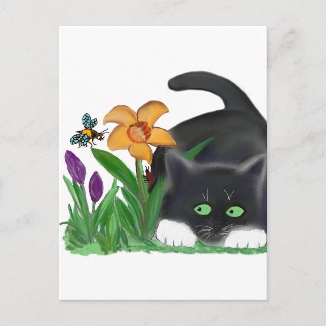 Carte Postale Spring Flower Garden Entités a Bee and Kitten (Devant)